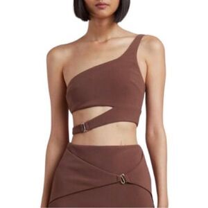 Bec + Bridge Cropped Ivy Asymmetrical One Shoulder‎ Top Brown Size 6